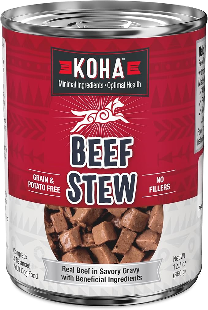 KOHA Minimal Ingredient Beef Stew for Dogs, High Protein Limited Ingredient Dog Food, 12.7oz Cans
