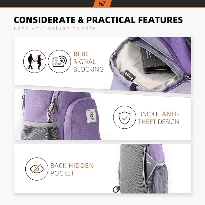 SKYSPER Sling Bag RFID Crossbody Sling Backpack Cross Body Shoulder Bag Travel Hiking Daypack for