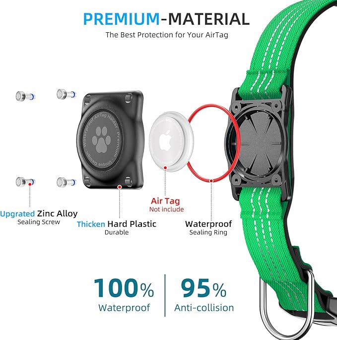 Upgraded AirTag Dog Collar, IP68 Waterproof Air Tag Dog Collar Holder, Reflective, Ultra-Durable