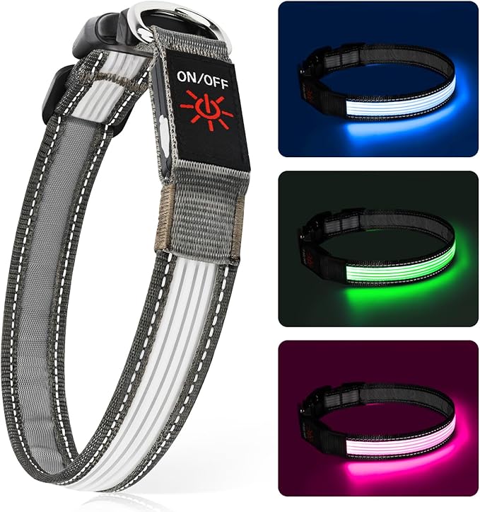 Multi-Color Light up Dog Collar, YFbrite USB Rechargeable LED Puppy Collar Super Bright Adjustable