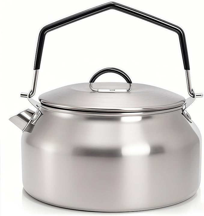 1L Camping Kettle, Portable Outdoor Campfire Kettle, 304 Stainless Steel Camp Tea Coffee Pot
