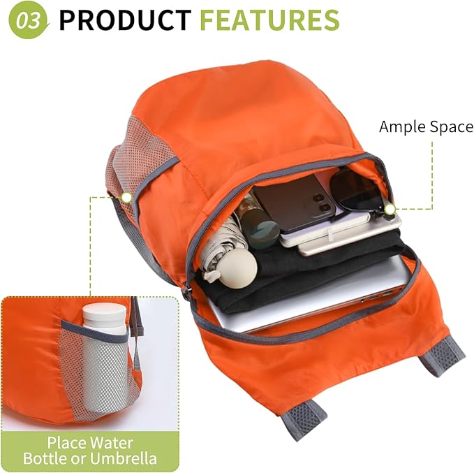 20L Ultra Hiking-Daypack Lightweight Foldable Travel Packable Backpack for Camping Cycling