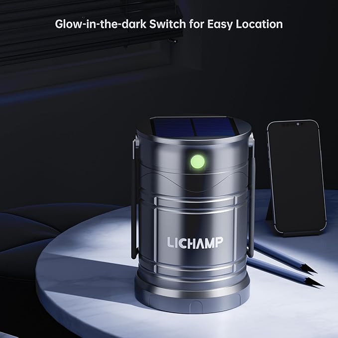 Lichamp 1-Pack Solar Camping Lantern, USB Rechargeable LED Lanterns Battery Powered Pop Up