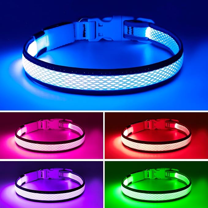 Flashseen LED Dog Collar, Light Up Dog Collar USB Rechargeable, Brightest Dog Lights for Night