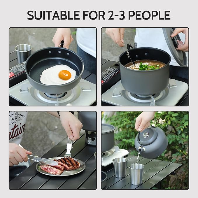 REDCAMP 6/10/11/12/14/15/19 PCS Camping Cookware Mess Kit Camping Gear Campfire Utensils