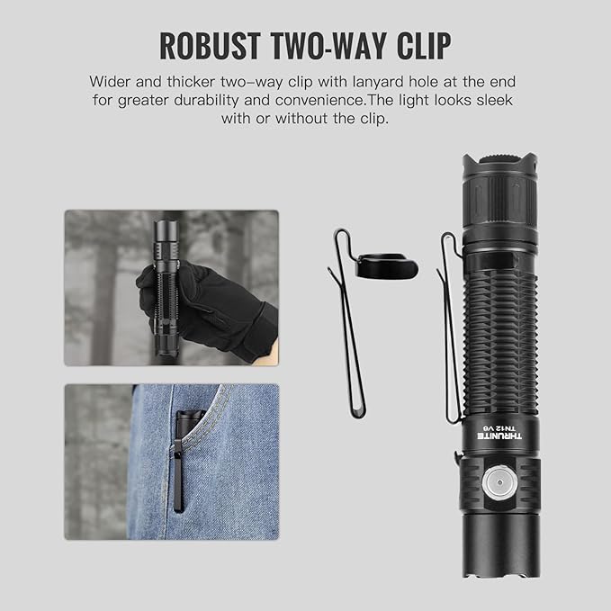 ThruNite TN12 V6 Tactical LED Flashlight, High 1950 Lumens Dual Switch, USB-C Rechargeable