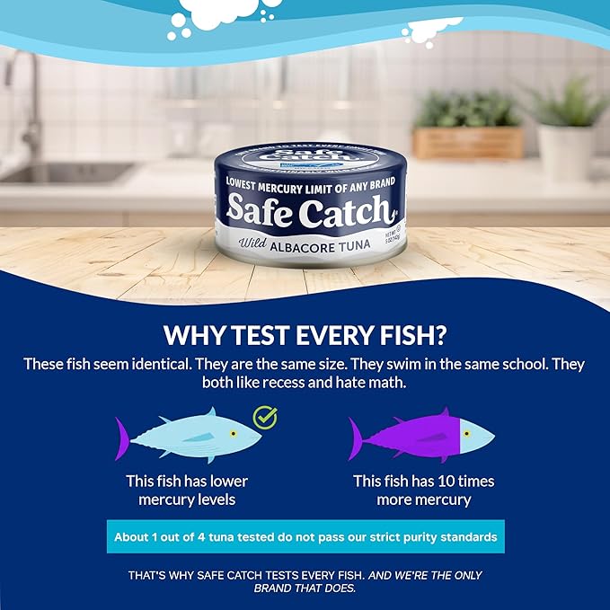 Safe Catch Wild Albacore Tuna Canned Low Mercury Can Tuna Fish Steak Gluten-Free Keto Food Non-GMO