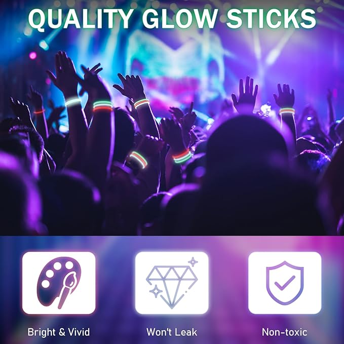 Hanaive 300 Pcs Glow Sticks Bulk 8 Inch Glow in The Dark Party Favors Neon Bracelets and Necklaces