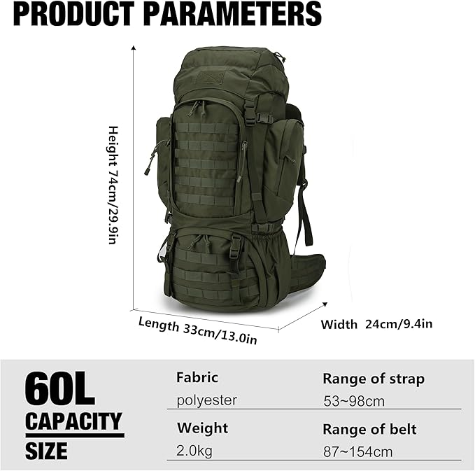Mardingtop 60L Military Internal Frame Backpack for Hiking,Camping,Hunting,Rucksack Backpack with