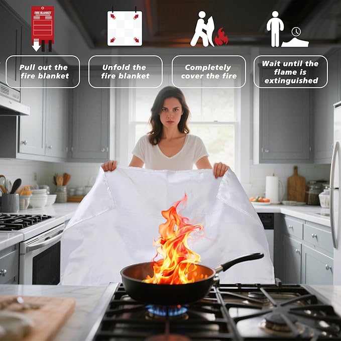Smilco Emergency Fire Blanket for Home & Kitchen - 40x40 Flame-Retardant Fiberglass Fire
