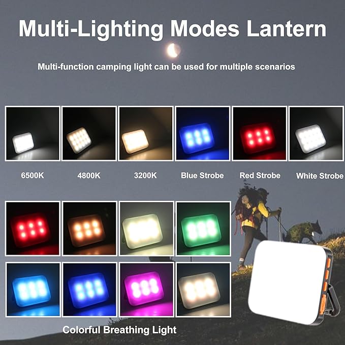 Tent Lights for Camping, Rechargeable Camping Lights for Tent, Camping Tent Light RGB Lights with 8