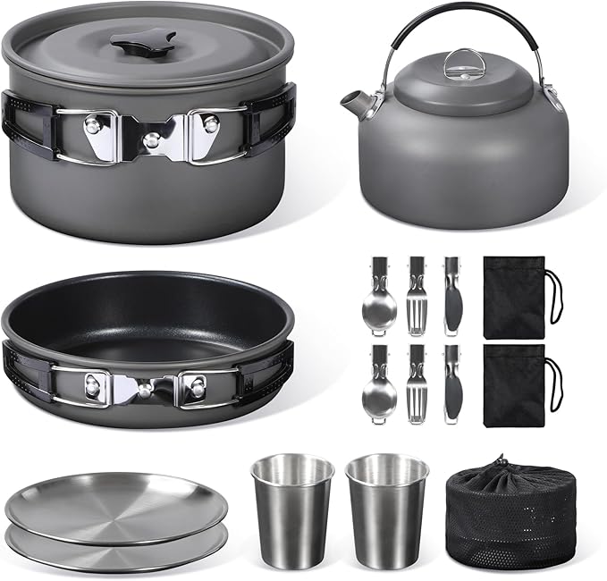 REDCAMP 6/10/11/12/14/15/19 PCS Camping Cookware Mess Kit Camping Gear Campfire Utensils