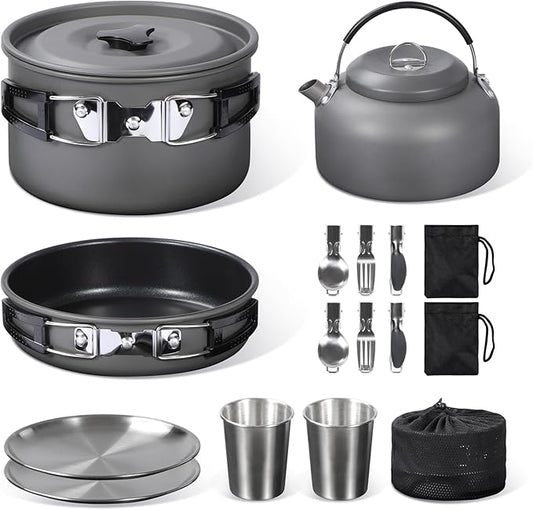 REDCAMP 6/10/11/12/14/15/19 PCS Camping Cookware Mess Kit Camping Gear Campfire Utensils