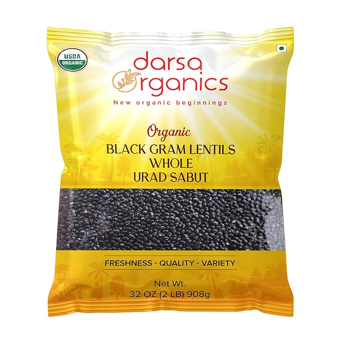 Darsa Organics Urad Whole Dal (Matpe Beans with Skin) 2lb, | USDA Organic, Non-GMO, Gluten-Free