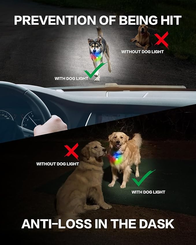 Dog Collar Light 2 Pack, Dog Lights for Night Walking 4 Modes, Waterproof Dogs Light Clip on