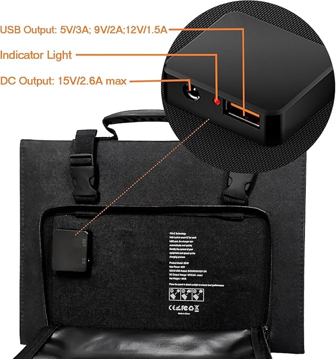 40W Solar Panel EnginStar 40 Watt Foldable Solar Panel for Portable Power Station w/QC3.0 USB Port