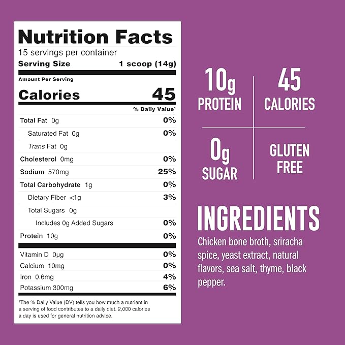 LonoLife Sriracha Chicken Bone Broth Powder Mix | 10g Protein | Collagen-Rich, Keto & Paleo
