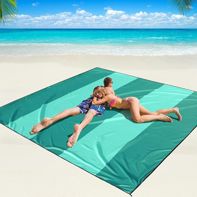 Beach Blanket Waterproof Sandproof Beach Mat 79" X 83"/10'x9'for 2-8 Adults Quick Drying Outdoor