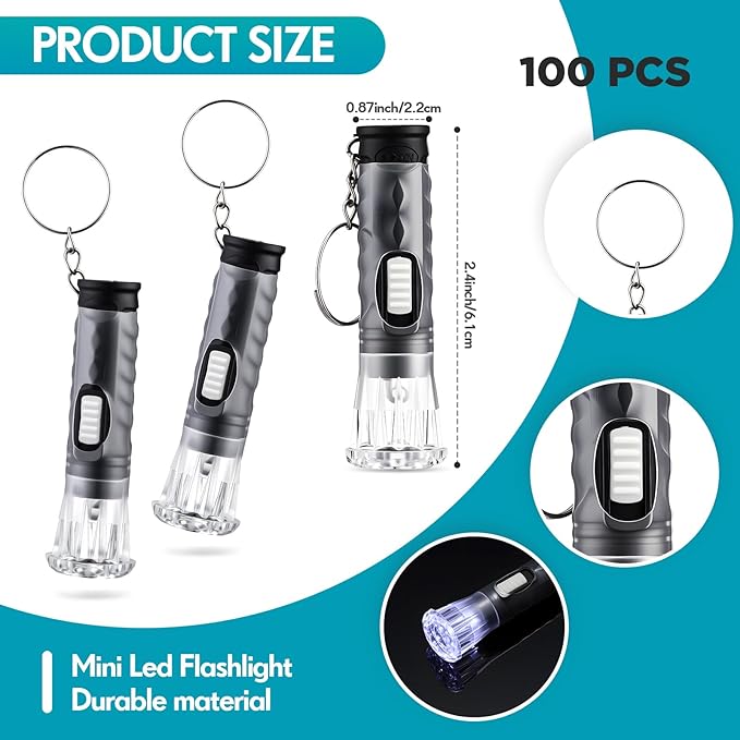 Jexine 100 Pcs Mini Flashlight Keychain Bulk Assorted Colors Torch Keyring Flashlights LED Small