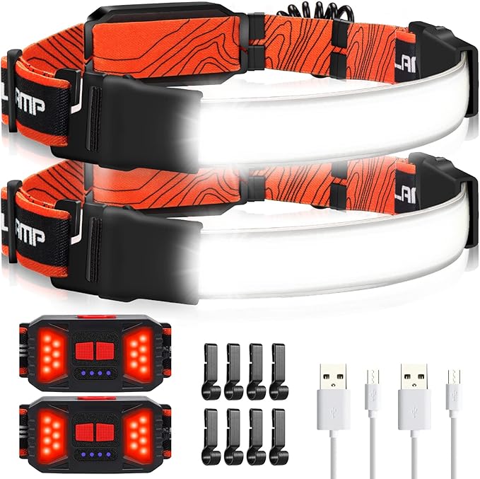 Adelante LED Headlamp Flashlight, 2Pack 1000LM 230°Wide-Beam Rechargeable Head Lamp for Adults, Red
