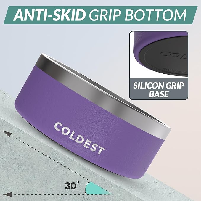 Coldest Dog Bowl - Anti Rust Metal, Non Slip, 3 Layers Insulated Stainless Steel Dog Bowls - Spill