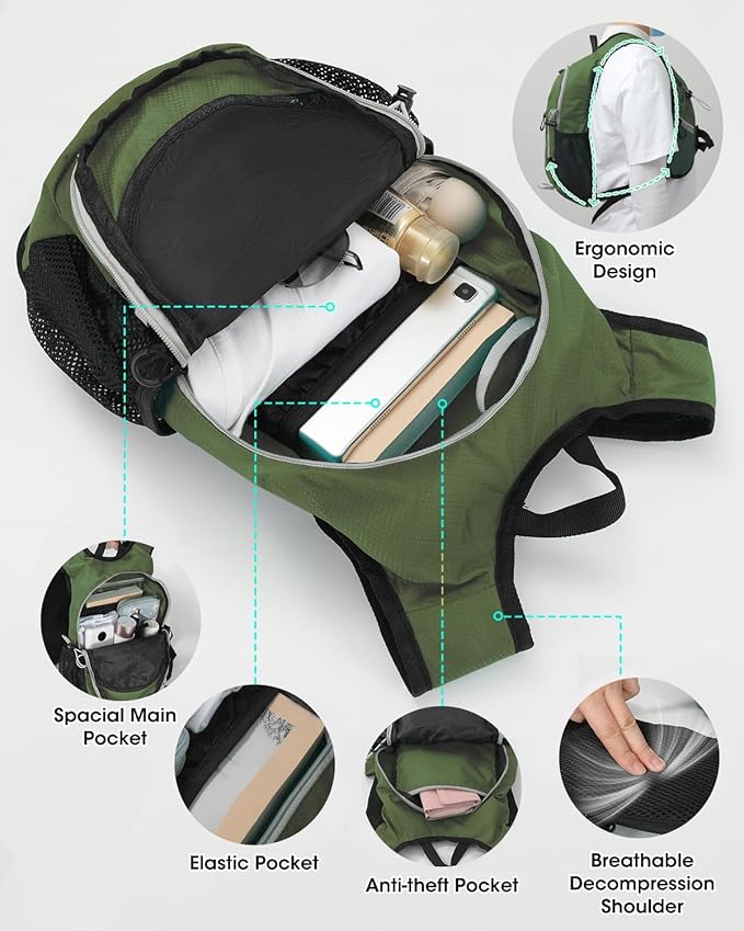 Small Hiking Backpack with Front Phone Holder, Packable Back pack with Chest and Waist Strap