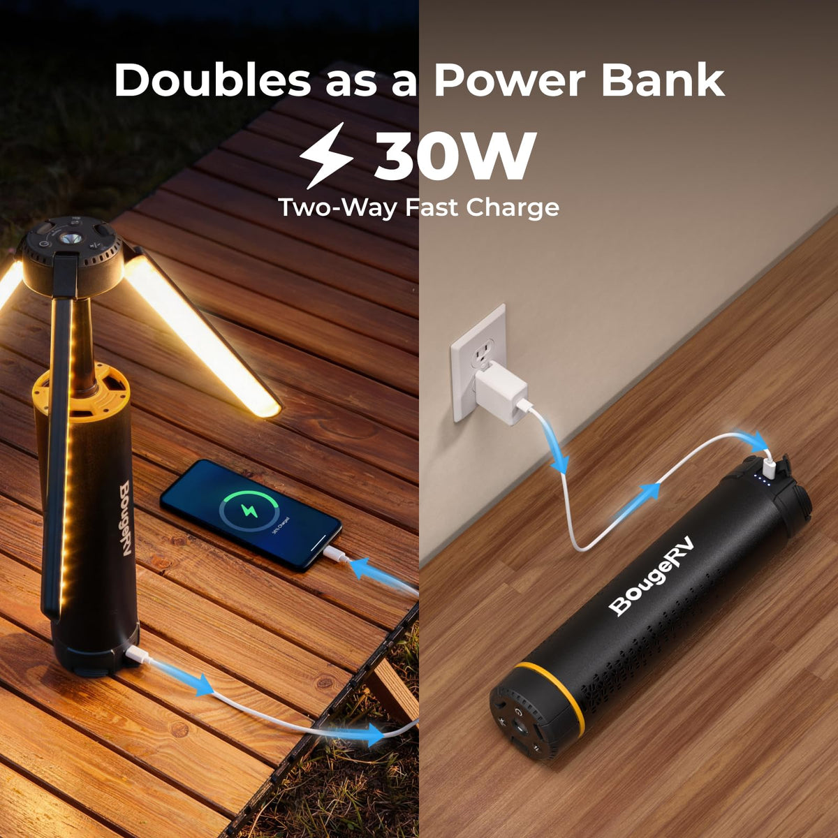 BougeRV Camping Lantern - 15600mAh, Rechargeable, Black - product view 8