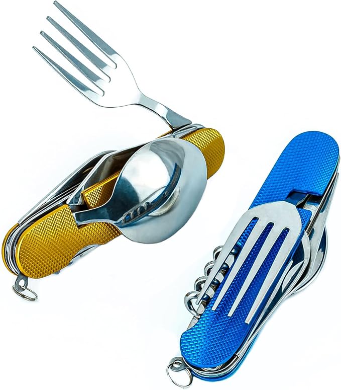 Cluck 6-in-1 Multi-Function Camping Flatware Utensil Folding Knife Cutlery Detachable Pocket Kits