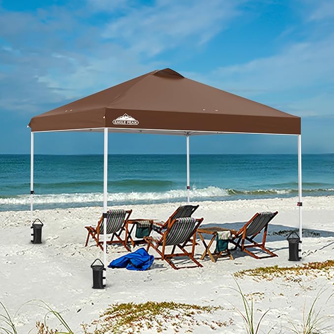 EAGLE PEAK Pop Up Canopy Tent with Wheeled Carry Bag, 8 Stakes, 4 Ropes, 4 Weight Bags, Easy Set Up