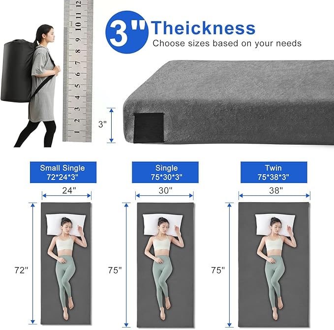 Memory Foam Camping Mattress pad, Comfortable Thick Floor Sleeping Mat for Adults with Waterproof