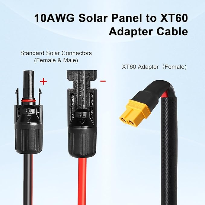 Solar to XT60 Cable 10AWG 50FT Solar Connector to XT60 Adapter Cable for Solar Panel to Battery RV