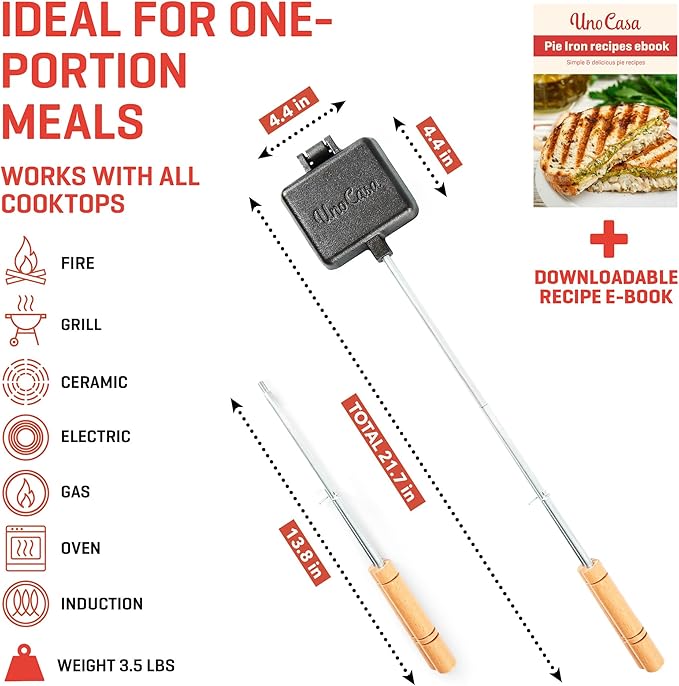 Uno Casa Pie Iron Sandwich Maker - Japanese Sandwich Maker with Recipe Book - Durable Campfire