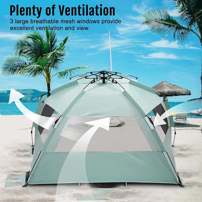 WhiteFang Deluxe Pop Up Beach Tent Sun Shade Shelter for 3-4/5-6 Person, UV Protection, Extendable