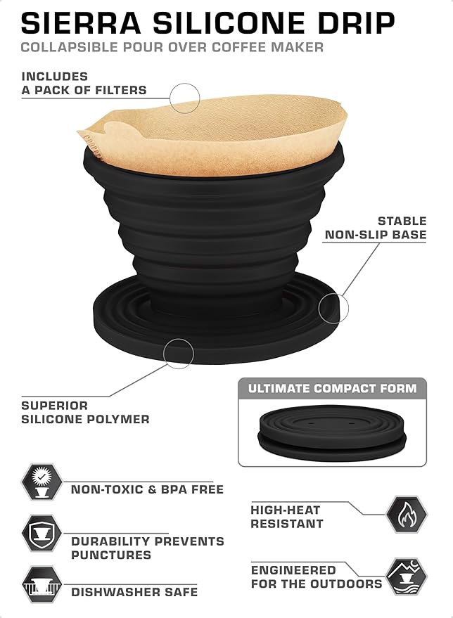 COLETTI Sierra Camping Pour Over Coffee Dripper — Collapsible Pour Over Coffee Dripper — Includes