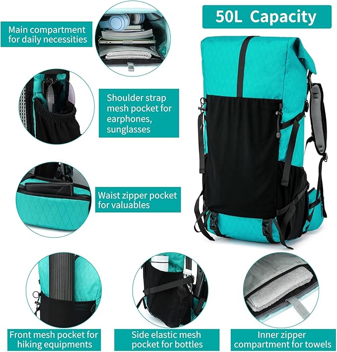 Hiking Backpack,40L to 50L Extra Large Capacity Hiking Bag,Internal Frame Camping Backpack,Upgraded