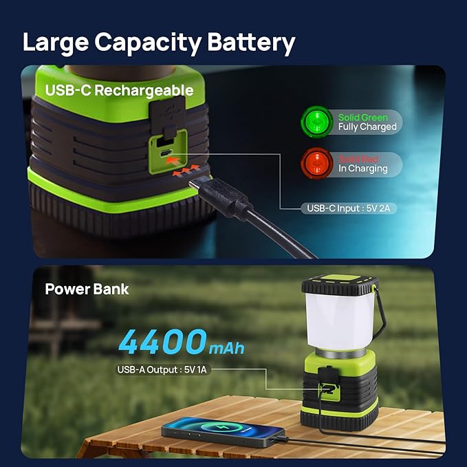 LED Camping Lantern Rechargeable, Consciot Camping Lights, 1000LM, 4 Light Modes, 4400mAh Power