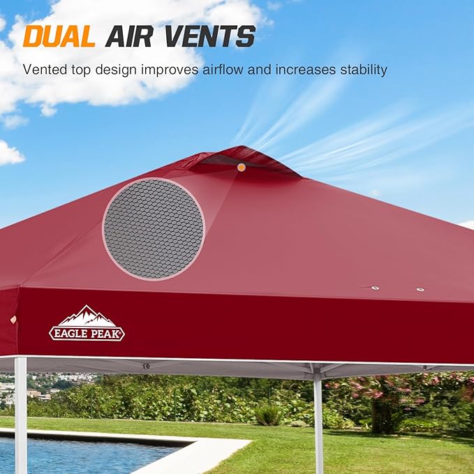 EAGLE PEAK Pop Up Canopy Tent with Wheeled Carry Bag, 8 Stakes, 4 Ropes, 4 Weight Bags, Easy Set Up