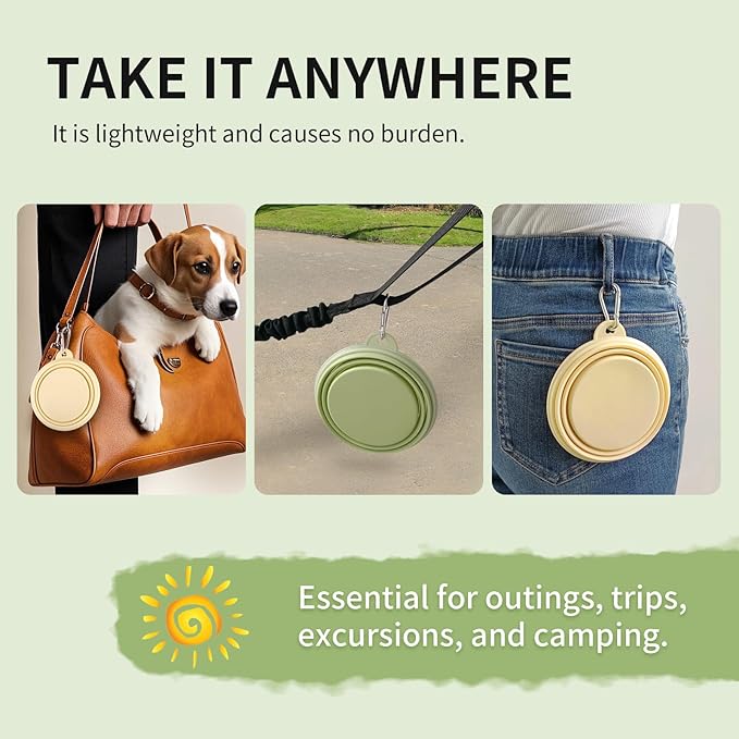 Collapsible Dog Bowls 2-Pack, Portable Travel Dog Bowl with Carabiner, Food-Grade Silicone Pet Bowl