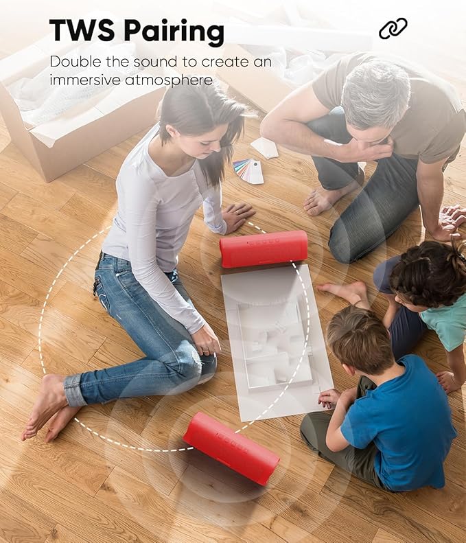 Bluetooth Speaker with HD Sound, Portable Wireless, IPX5 Waterproof, Up to 20H Playtime, TWS