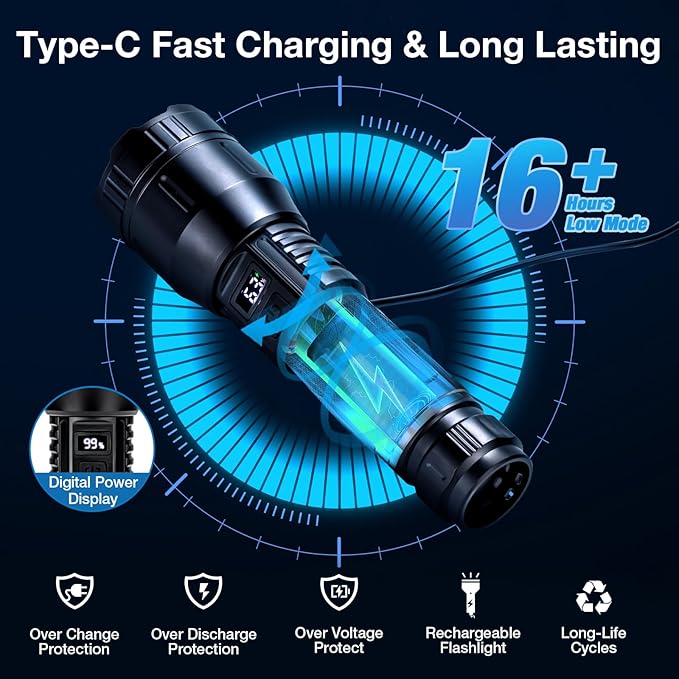 Rechargeable Flashlights High Lumens 990,000L (2Packs), Super Bright LED Handheld Tactical Flash