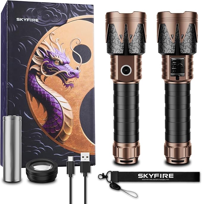 SKYFIRE Rechargeable Flashlights High Lumens 2 Pack with Ignition Lens,3000lm Mini Bright Tactical