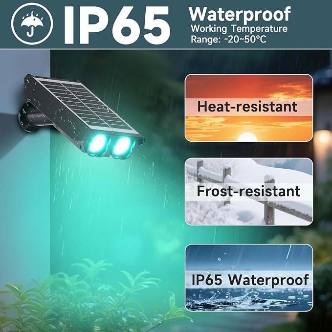 RGB Solar Spot Lights : 2 IN 1 Solar Lights Outdoor with 8 Lighting Modes & PC Light Guide Column