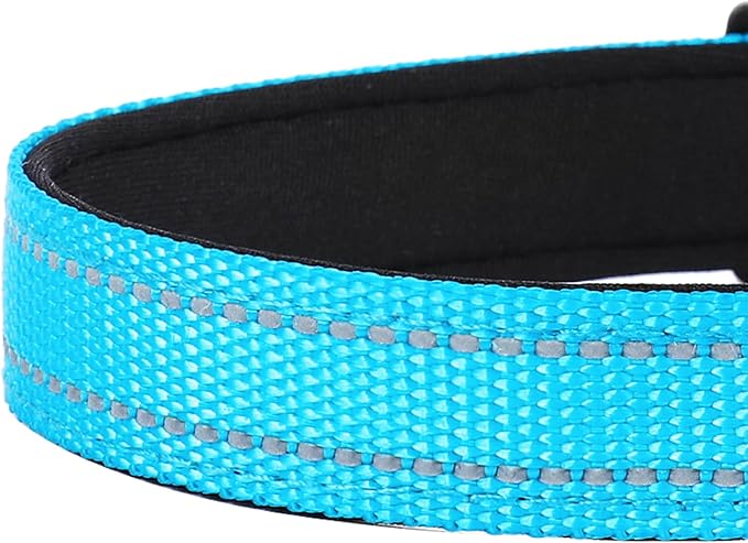 Reflective Dog Collar, Adjustable Soft Neoprene Padded Nylon Pet Collars with Buckle for Large