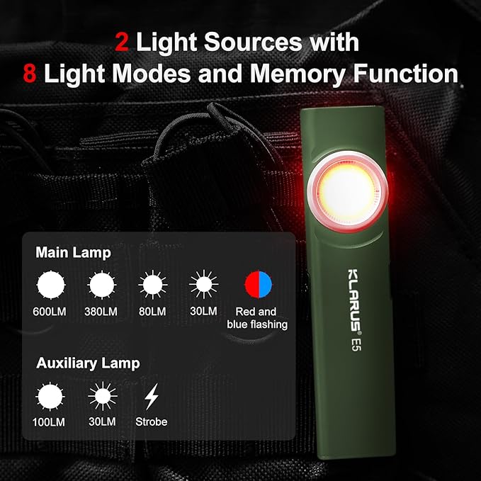 klarus E5 2Pcs Pocket Flashlight, Rechargeable EDC Flashlight, Super Slim 4.2x1x0.3inch, 600