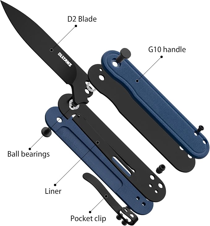 G040 Pocket Knife, 2.75'' D2 Steel Blade G10 handle, Small EDC Knife with Pocket Clip for Men