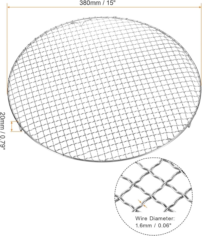 HARFINGTON Round Cooking Rack 15-inch Stainless Steel Cross Wire Barbecue Grill Net with 20mm Legs