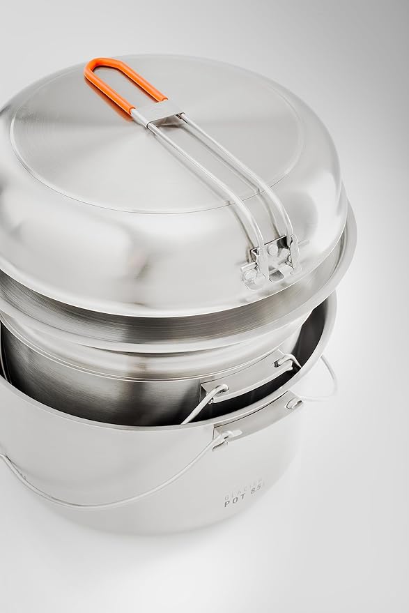 GSI Outdoors Glacier Stainless Troop Cookset, Compact Pan & Pot Camping Set, for Travel and