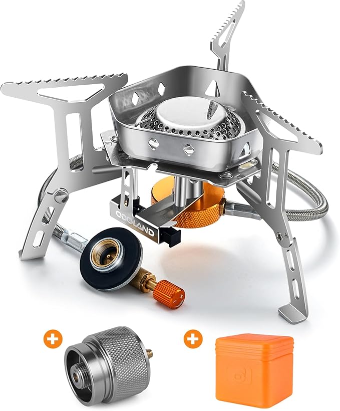 Odoland 3500W/6800W Windproof Camp Stove Camping Gas Stove with Fuel Canister Adapter, Piezo