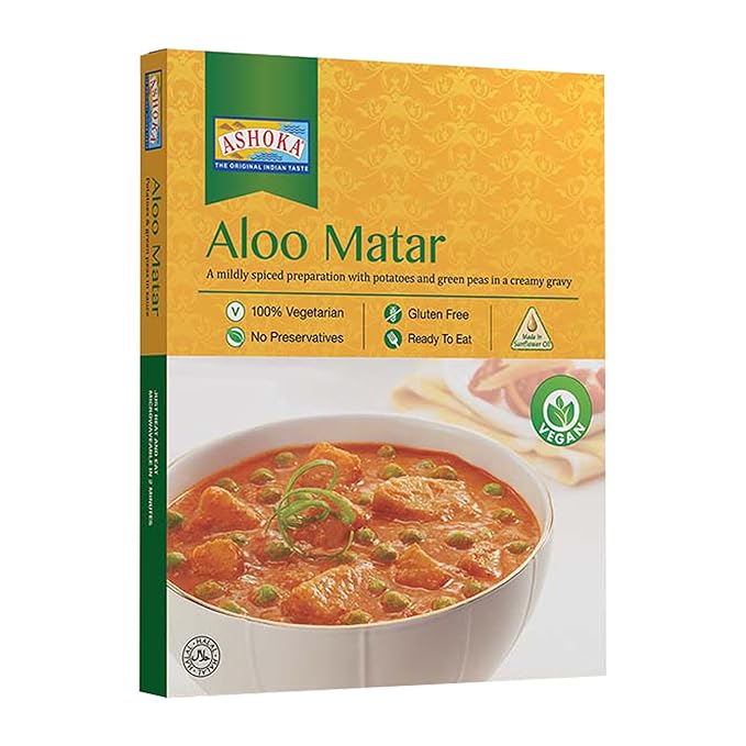 Ashoka Instant Meals 1932, All-Natural Vegan Potatoes & Peas, Kosher Certified Microwaveable Meals