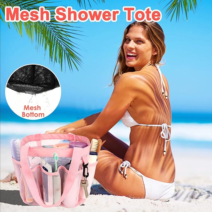 Mesh Shower Caddy Portable for College Dorm Room Essentials, 8-Pocket Large Shower Basket Tote Bag